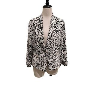 Cache Women's Animal Print Single Breasted Blazer Jacket White Black Size 8